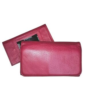Wilsons Leather Red Trifold Wallet Womens Organizer Checkbook Holder Card Slots